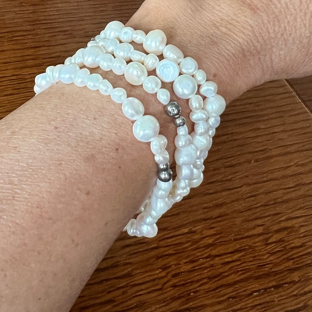 A/ Freshwater Pearl Bracelets (set of 4) with 925 Sterling Silver Beads.